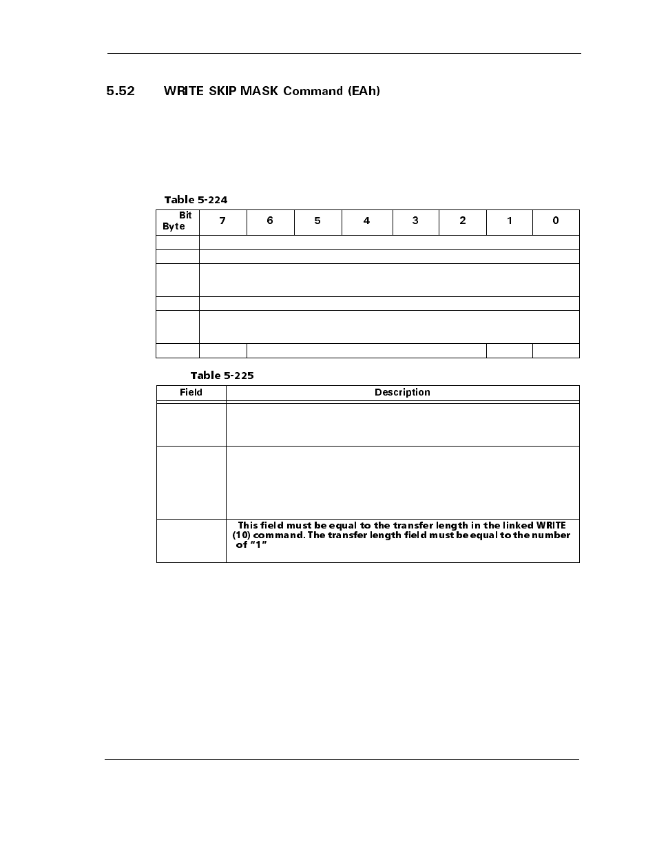 52 write skip mask command (eah), 52 write skip mask command (eah) -177, Table 5-224 | Table 5-225, Write skip mask command-field descriptions -177 | Maxtor ATLAS 10K III User Manual | Page 241 / 284
