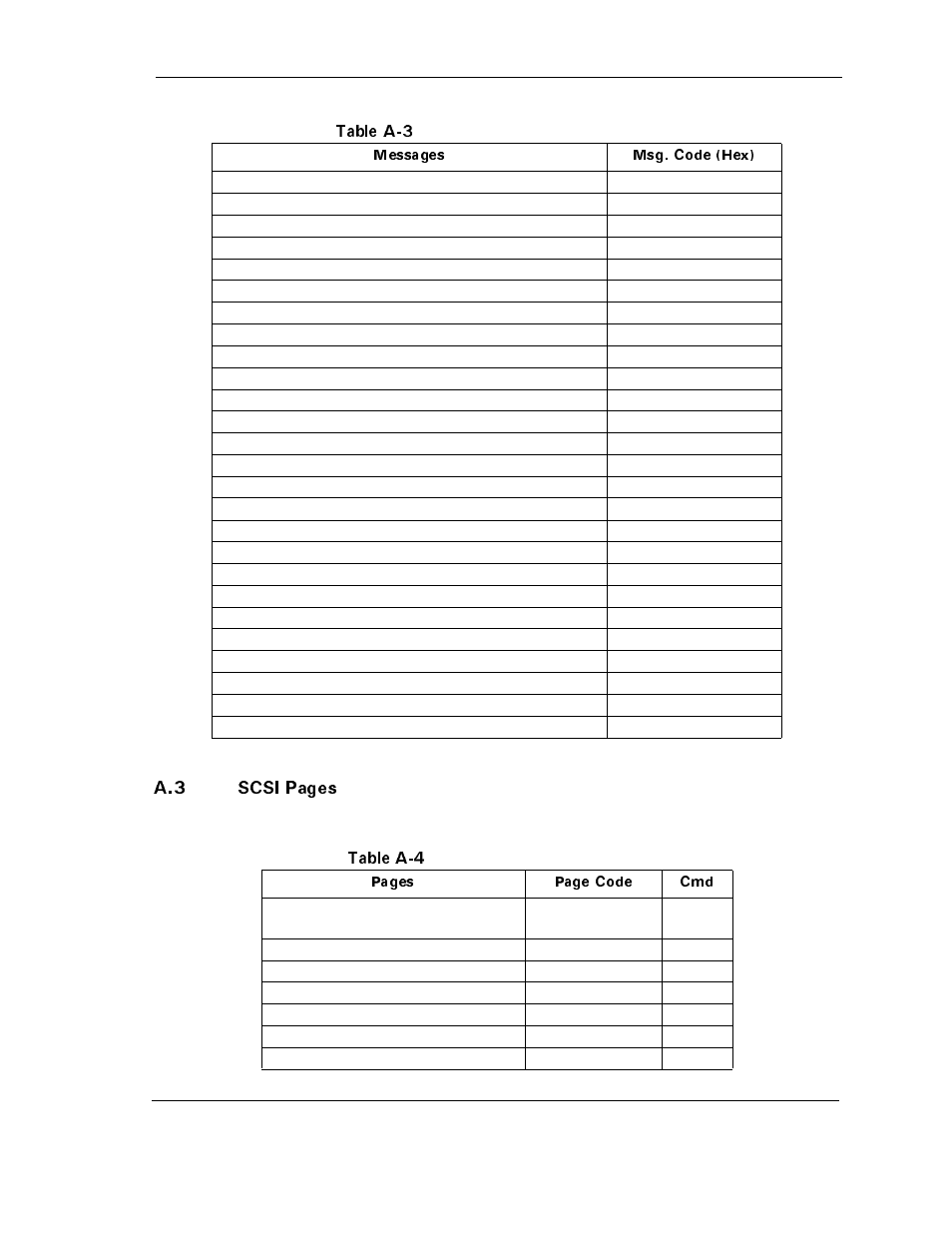 Table a-3 scsi-3 quick reference – messages, Table a-3, Table a-4 | Maxtor ATLAS 10K III User Manual | Page 261 / 284