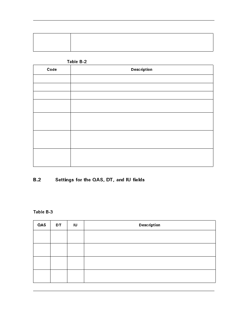 B.2 settings for the qas, dt, and iu fields, Table b-2 | Maxtor ATLAS 10K III User Manual | Page 266 / 284