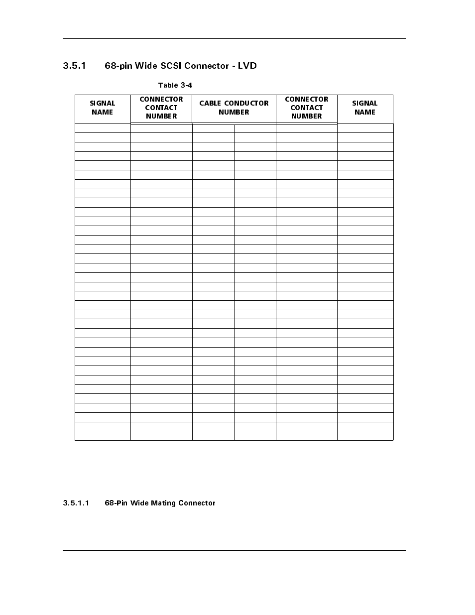 1 68-pin wide scsi connector - lvd, Table 3-4 68-pin wide lvd pin assignments, 1 68-pin wide scsi connector - lvd -16 | Table 3-4, Pin wide lvd pin assignments -16 | Maxtor ATLAS 10K III User Manual | Page 42 / 284