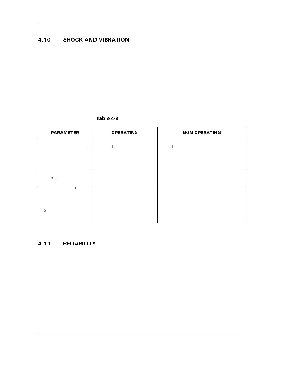 10 shock and vibration, Table 4-8 shock and vibration specifications, 11 reliability | 10 shock and vibration -10, 11 reliability -10, Table 4-8, Shock and vibration specifications -10 | Maxtor ATLAS 10K III User Manual | Page 62 / 284