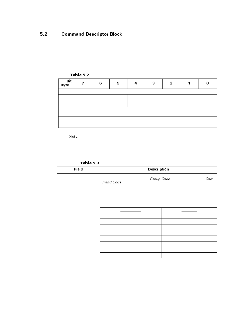 2 command descriptor block, 2 command descriptor block -3, Table 5-2 | Table 5-3, Command descriptor block-field descriptions -3, Qoocpf &guetkrvqt $nqem | Maxtor ATLAS 10K III User Manual | Page 67 / 284
