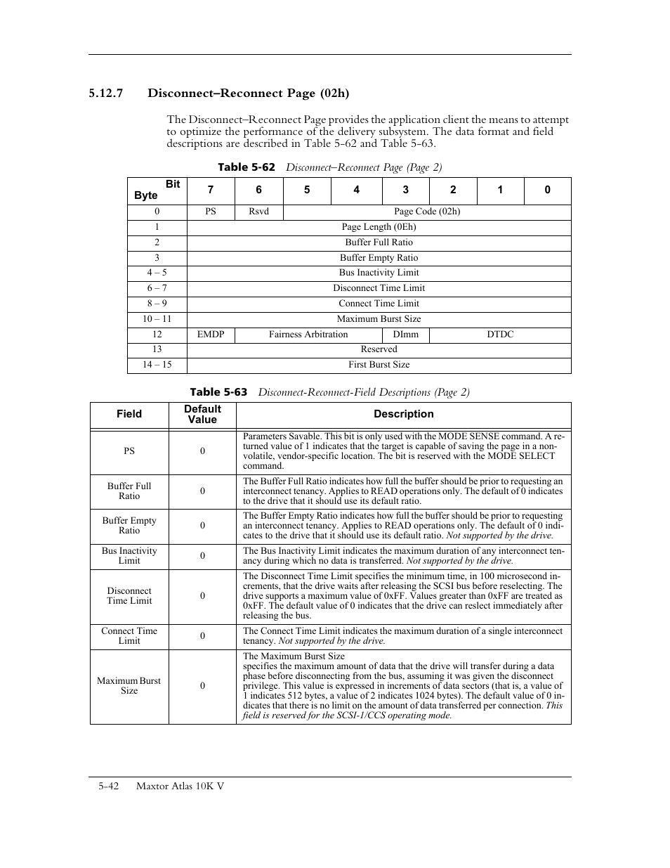 7 disconnect–reconnect page (02h) | Maxtor 10K V User Manual | Page 100 / 253