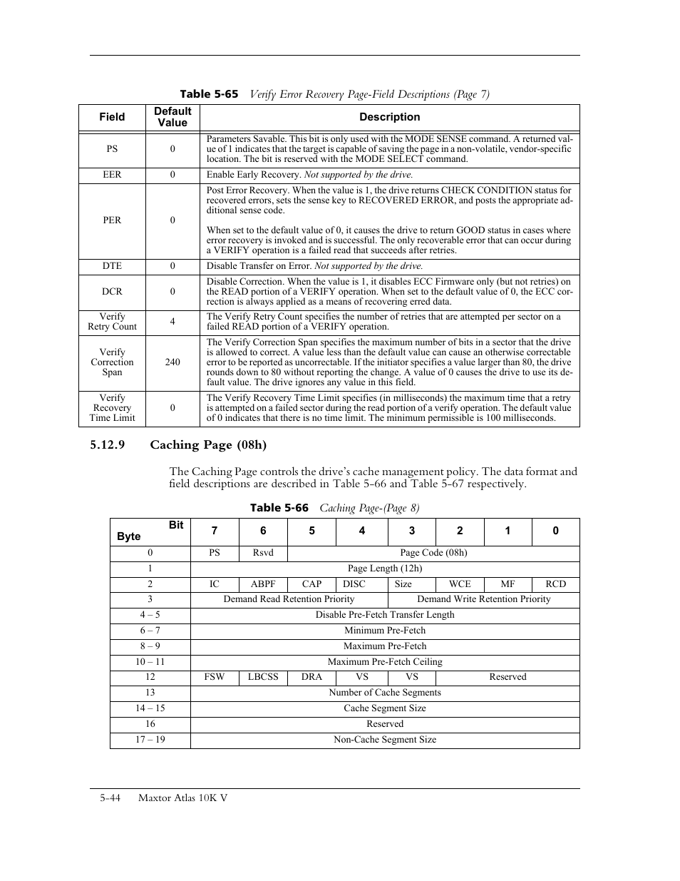 9 caching page (08h) | Maxtor 10K V User Manual | Page 102 / 253