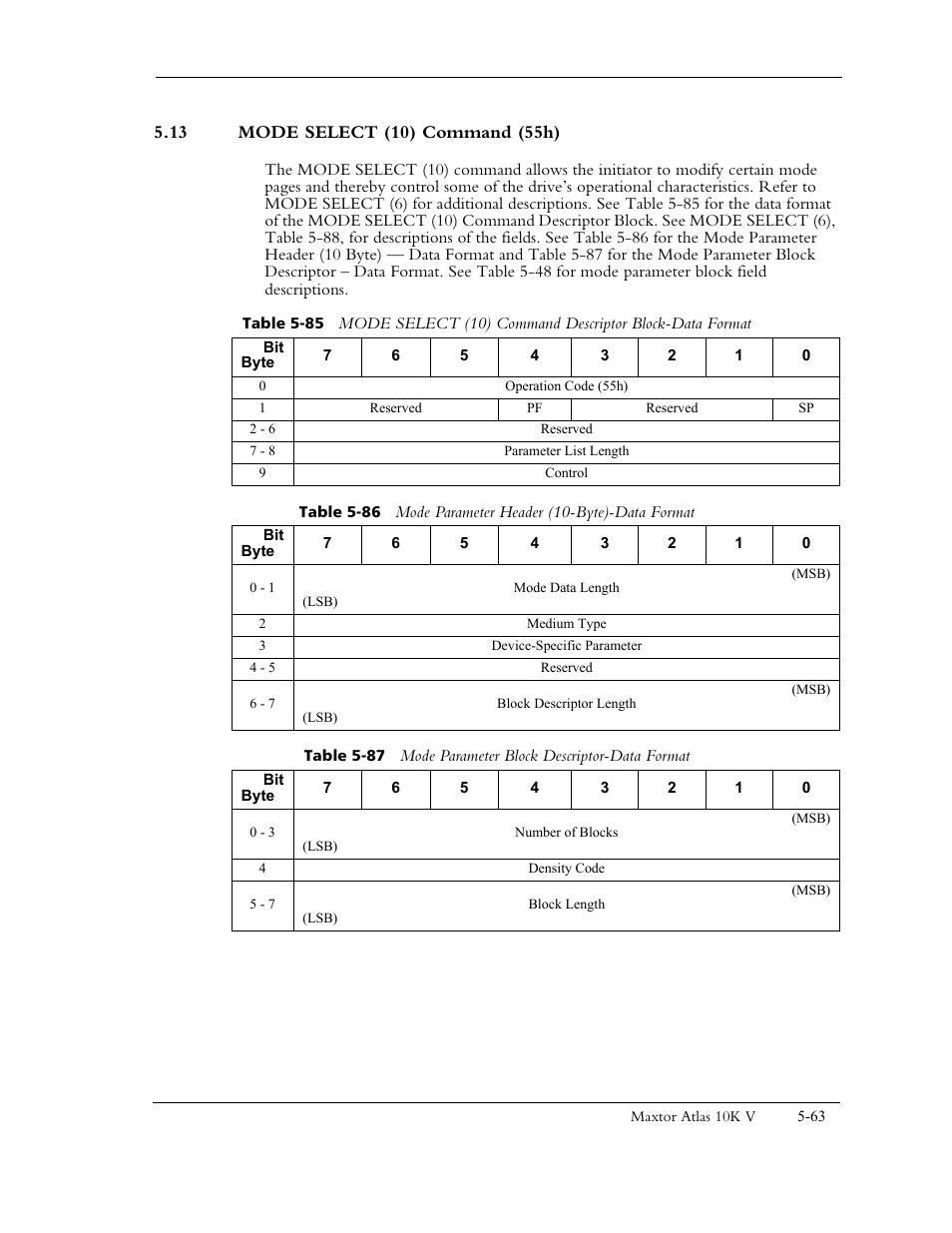 13 mode select (10) command (55h) | Maxtor 10K V User Manual | Page 121 / 253