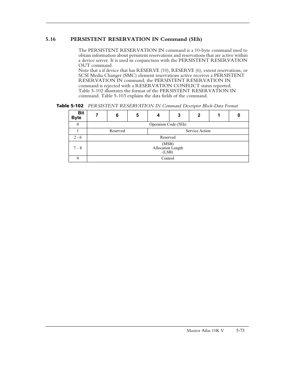 16 persistent reservation in command (5eh) | Maxtor 10K V User Manual | Page 131 / 253