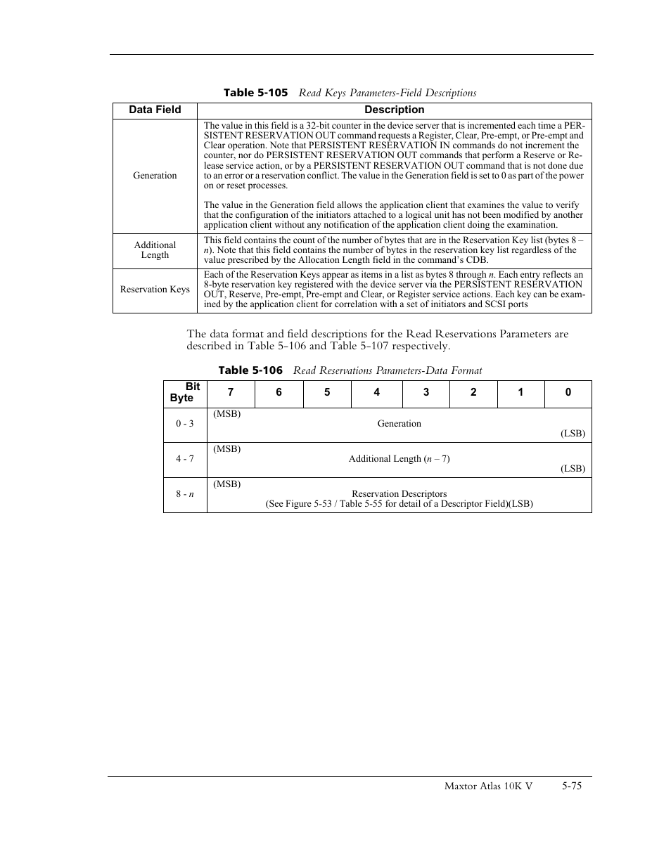 And table 5-105 respectiv, D table 5-105 for information abou | Maxtor 10K V User Manual | Page 133 / 253