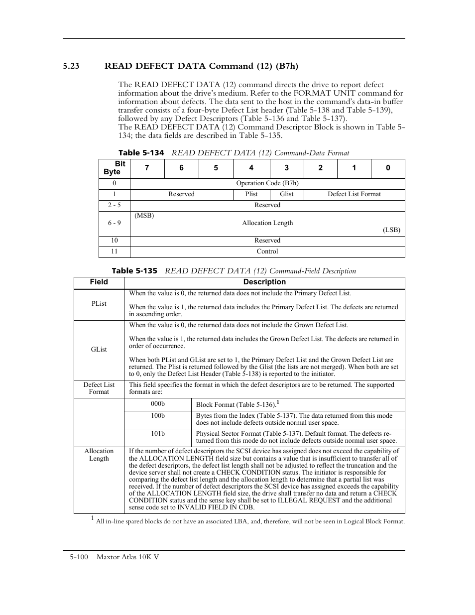 23 read defect data command (12) (b7h) | Maxtor 10K V User Manual | Page 158 / 253