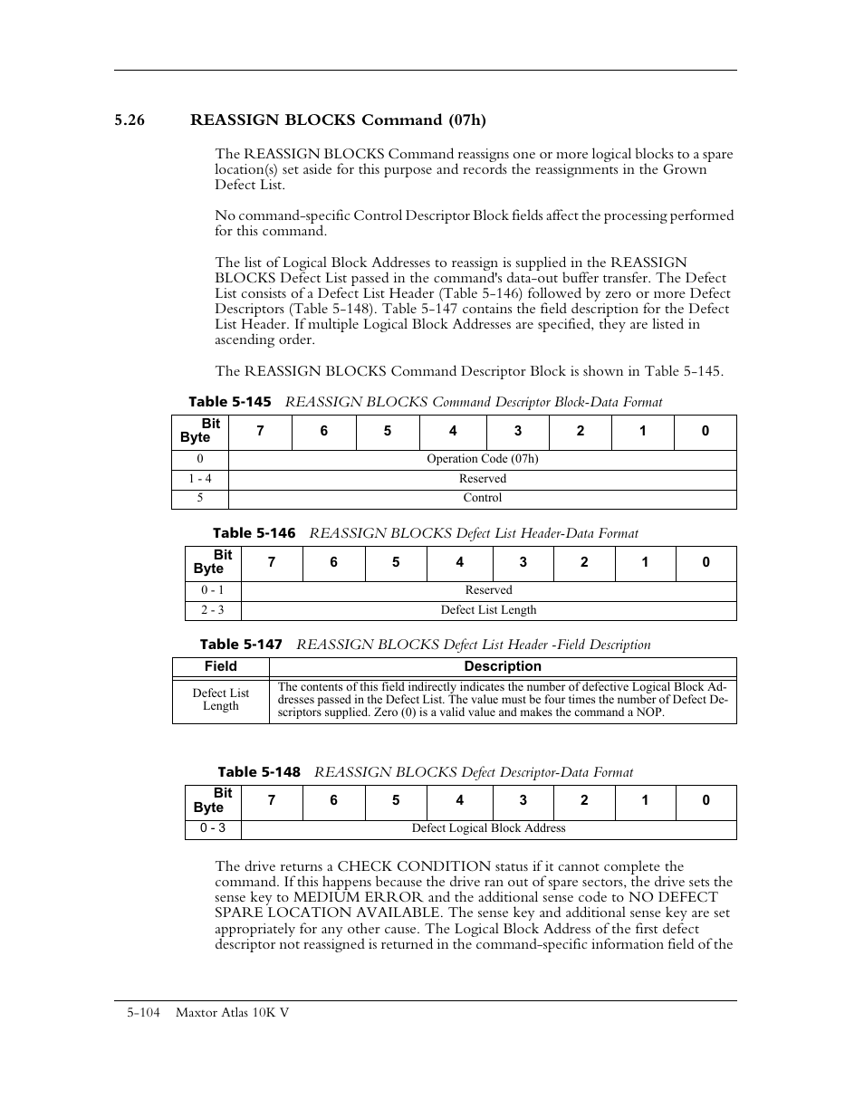 26 reassign blocks command (07h) | Maxtor 10K V User Manual | Page 162 / 253