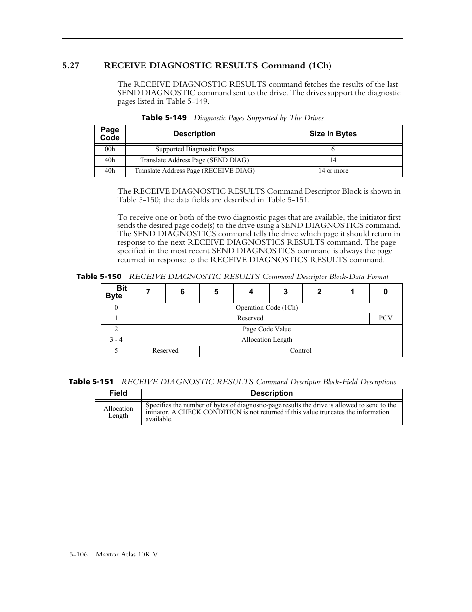 27 receive diagnostic results command (1ch) | Maxtor 10K V User Manual | Page 164 / 253