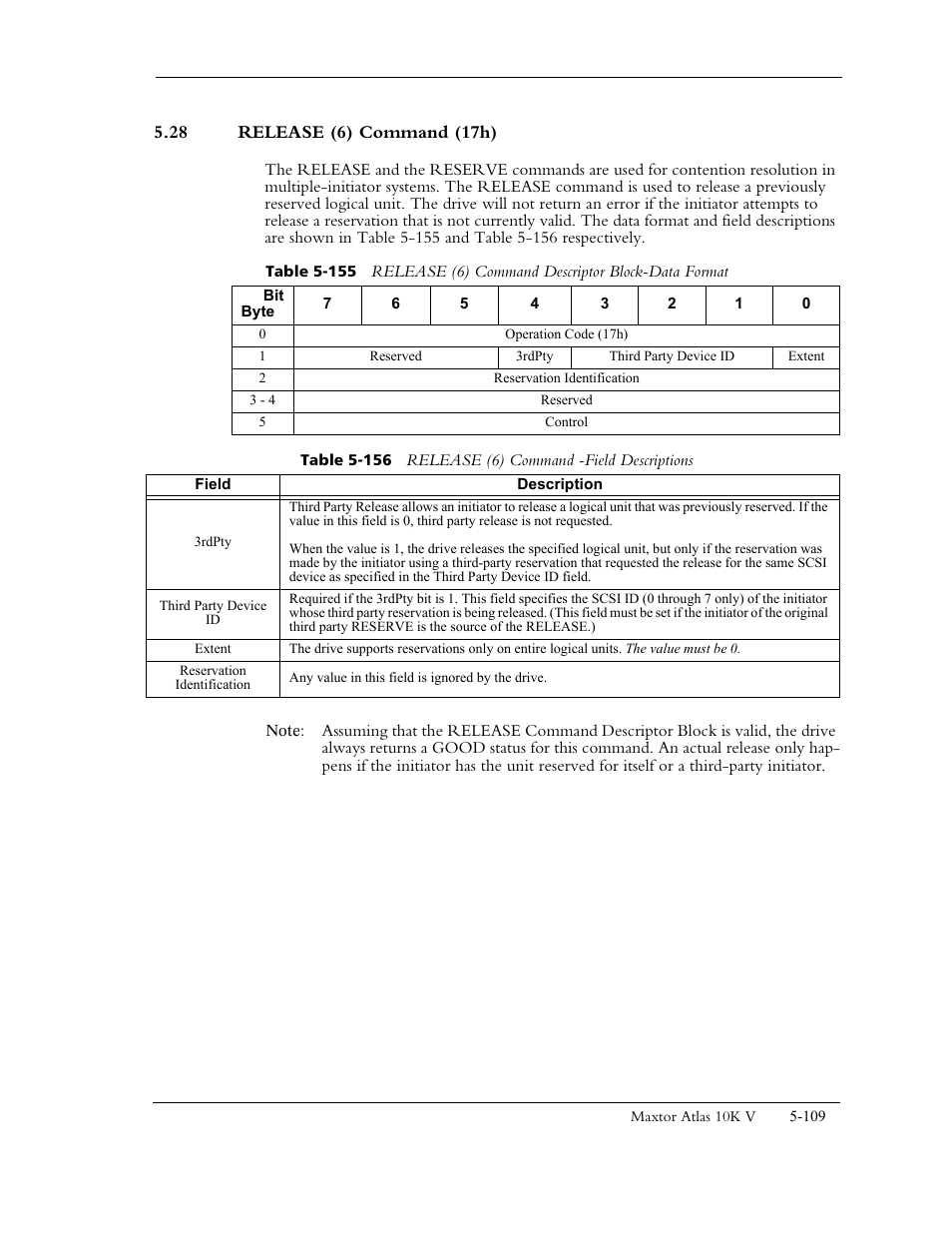 28 release (6) command (17h) | Maxtor 10K V User Manual | Page 167 / 253
