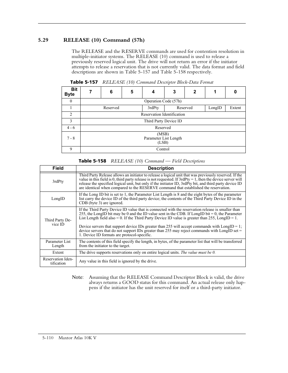 29 release (10) command (57h) | Maxtor 10K V User Manual | Page 168 / 253