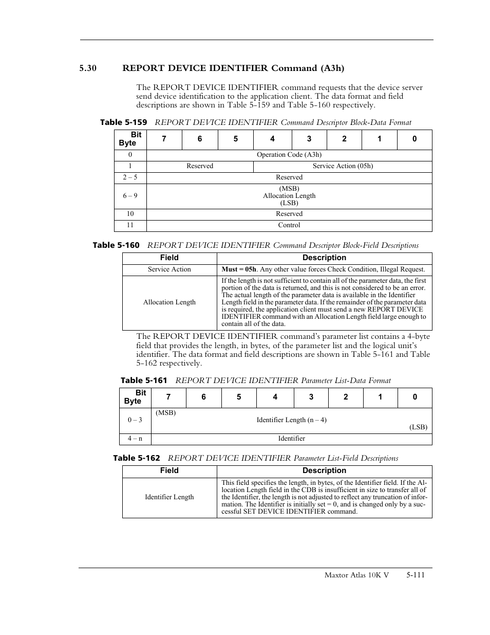 30 report device identifier command (a3h) | Maxtor 10K V User Manual | Page 169 / 253