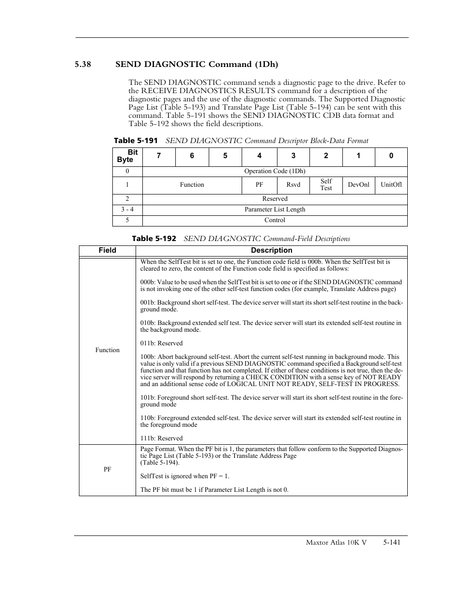 38 send diagnostic command (1dh) | Maxtor 10K V User Manual | Page 199 / 253