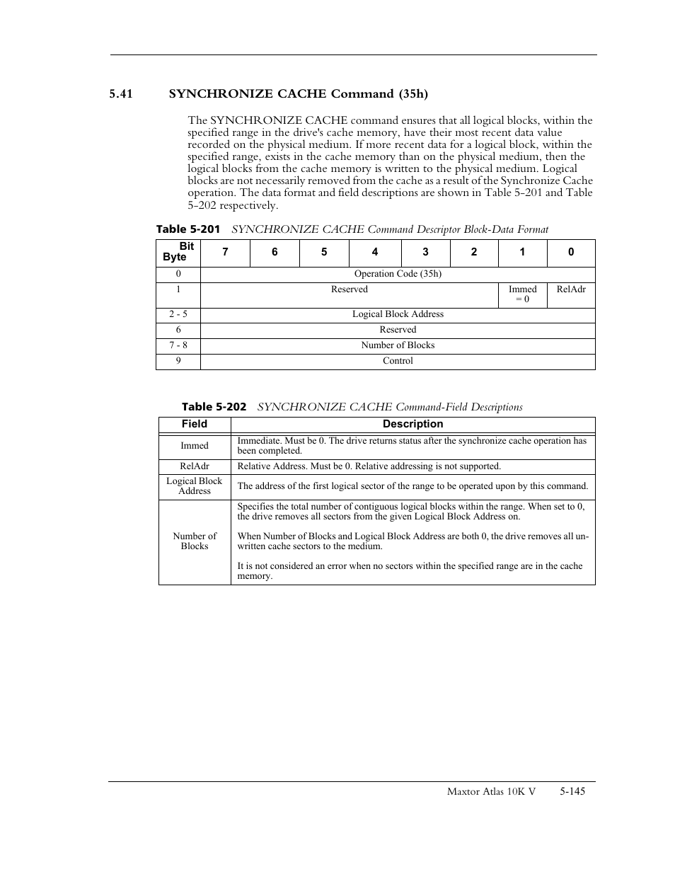 41 synchronize cache command (35h) | Maxtor 10K V User Manual | Page 203 / 253