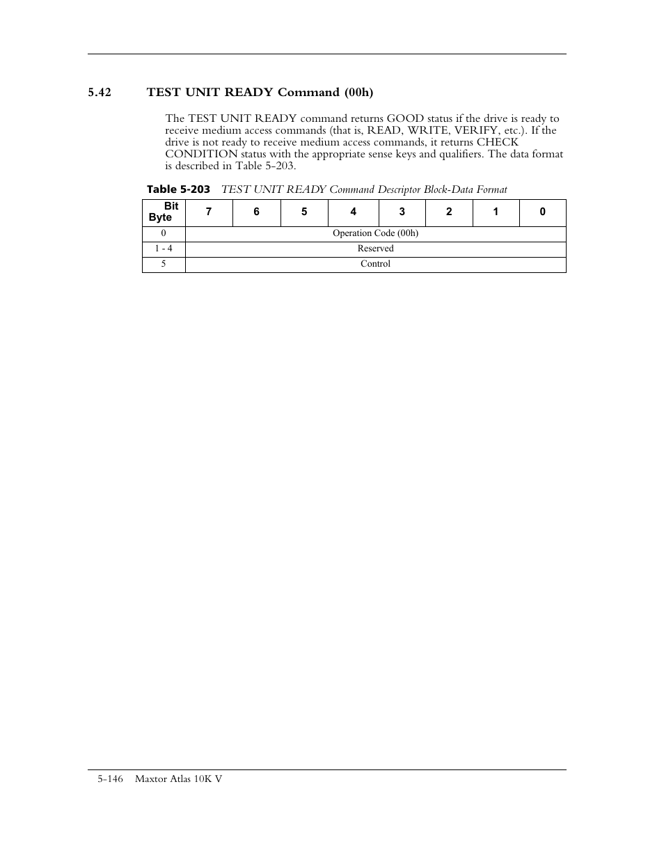 42 test unit ready command (00h) | Maxtor 10K V User Manual | Page 204 / 253