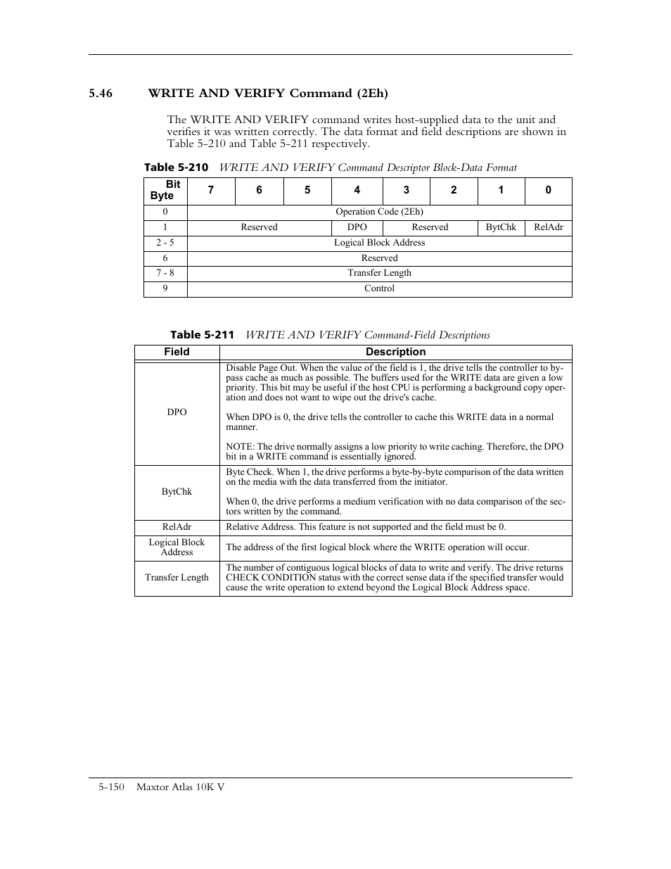 46 write and verify command (2eh) | Maxtor 10K V User Manual | Page 208 / 253