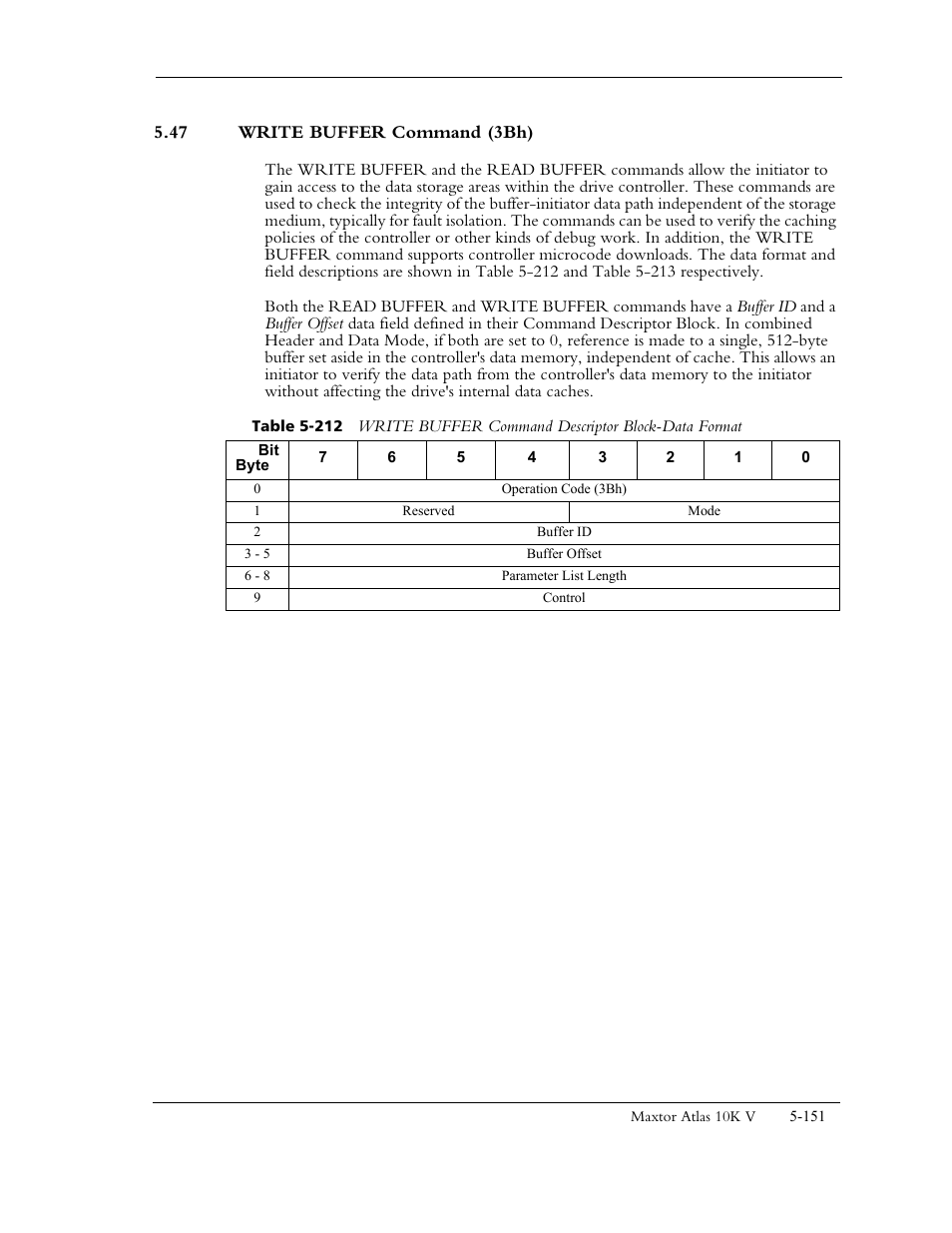 47 write buffer command (3bh) | Maxtor 10K V User Manual | Page 209 / 253