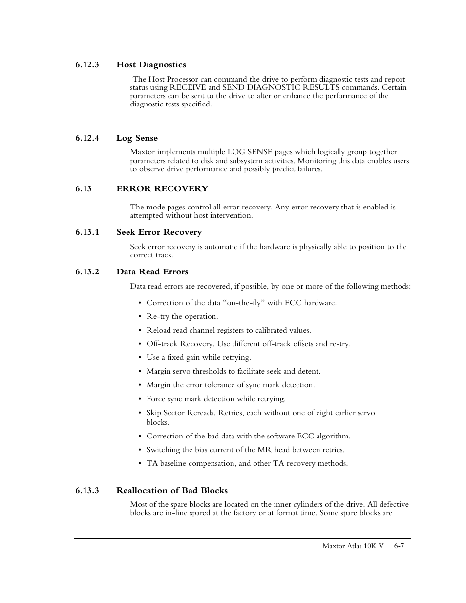 3 host diagnostics, 4 log sense, 13 error recovery | 1 seek error recovery, 2 data read errors, 3 reallocation of bad blocks | Maxtor 10K V User Manual | Page 221 / 253