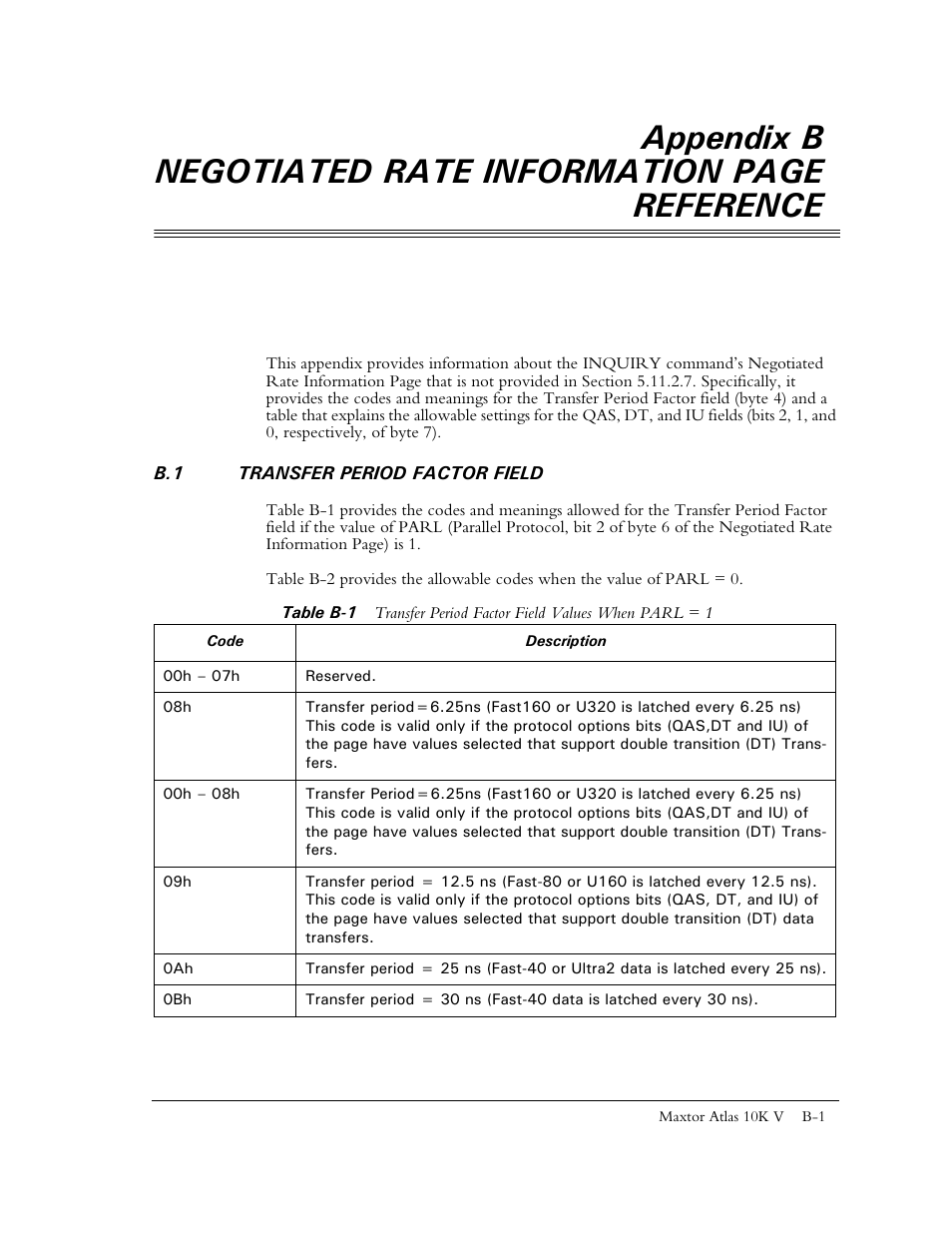 B.1 transfer period factor field | Maxtor 10K V User Manual | Page 234 / 253