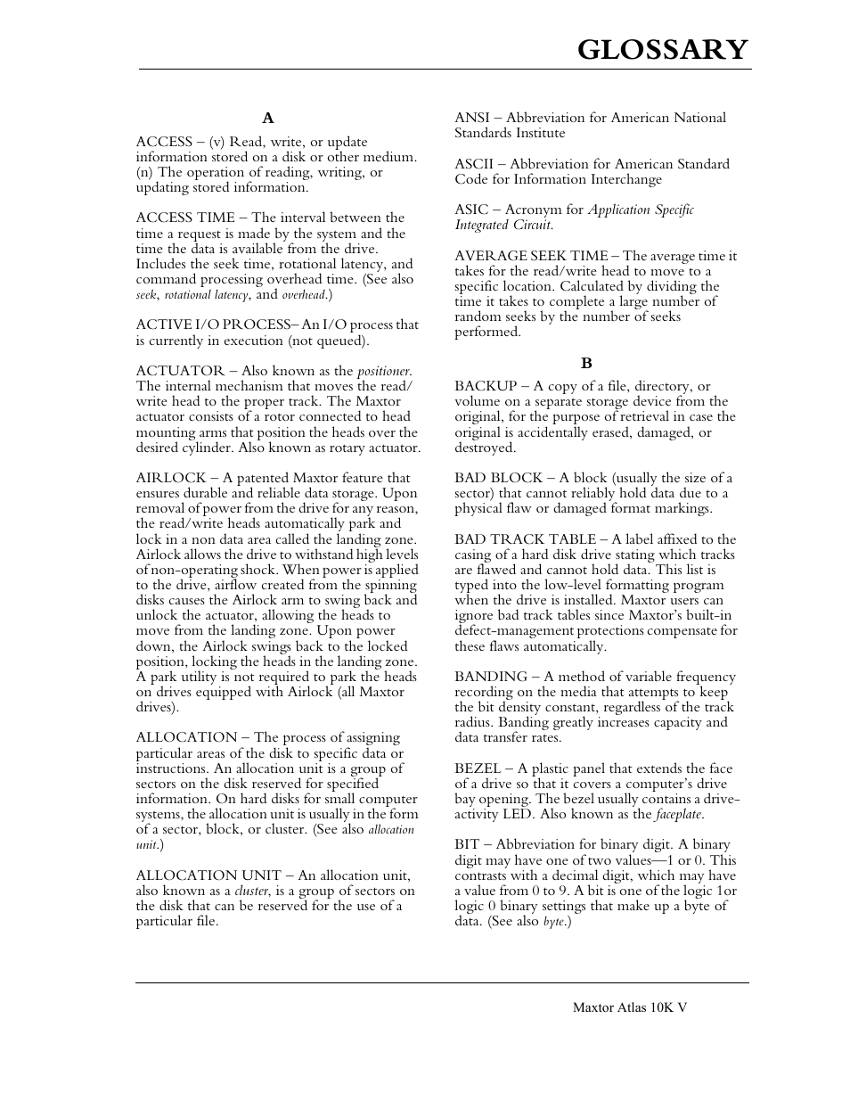 Glossary | Maxtor 10K V User Manual | Page 237 / 253