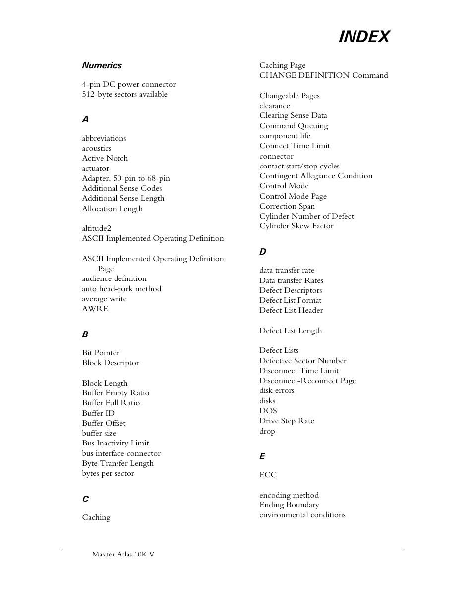 Index | Maxtor 10K V User Manual | Page 249 / 253