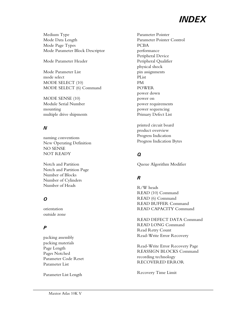 Index | Maxtor 10K V User Manual | Page 251 / 253
