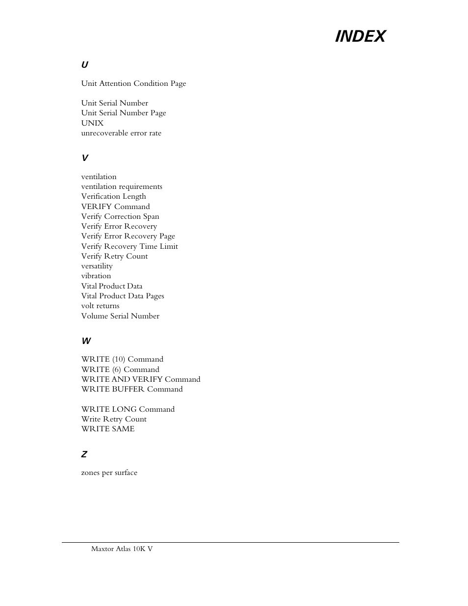 Index | Maxtor 10K V User Manual | Page 253 / 253