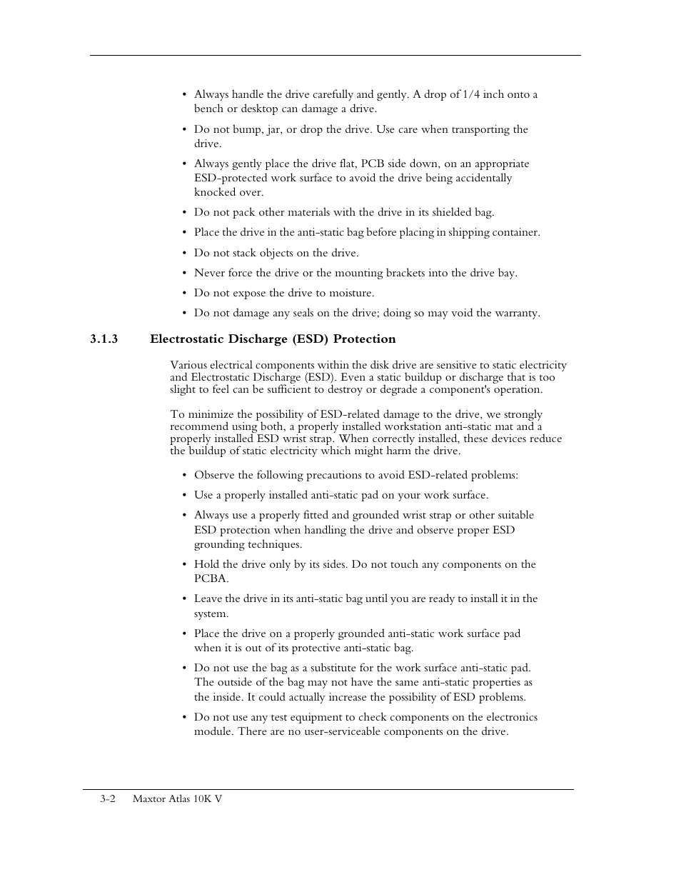 3 electrostatic discharge (esd) protection | Maxtor 10K V User Manual | Page 26 / 253