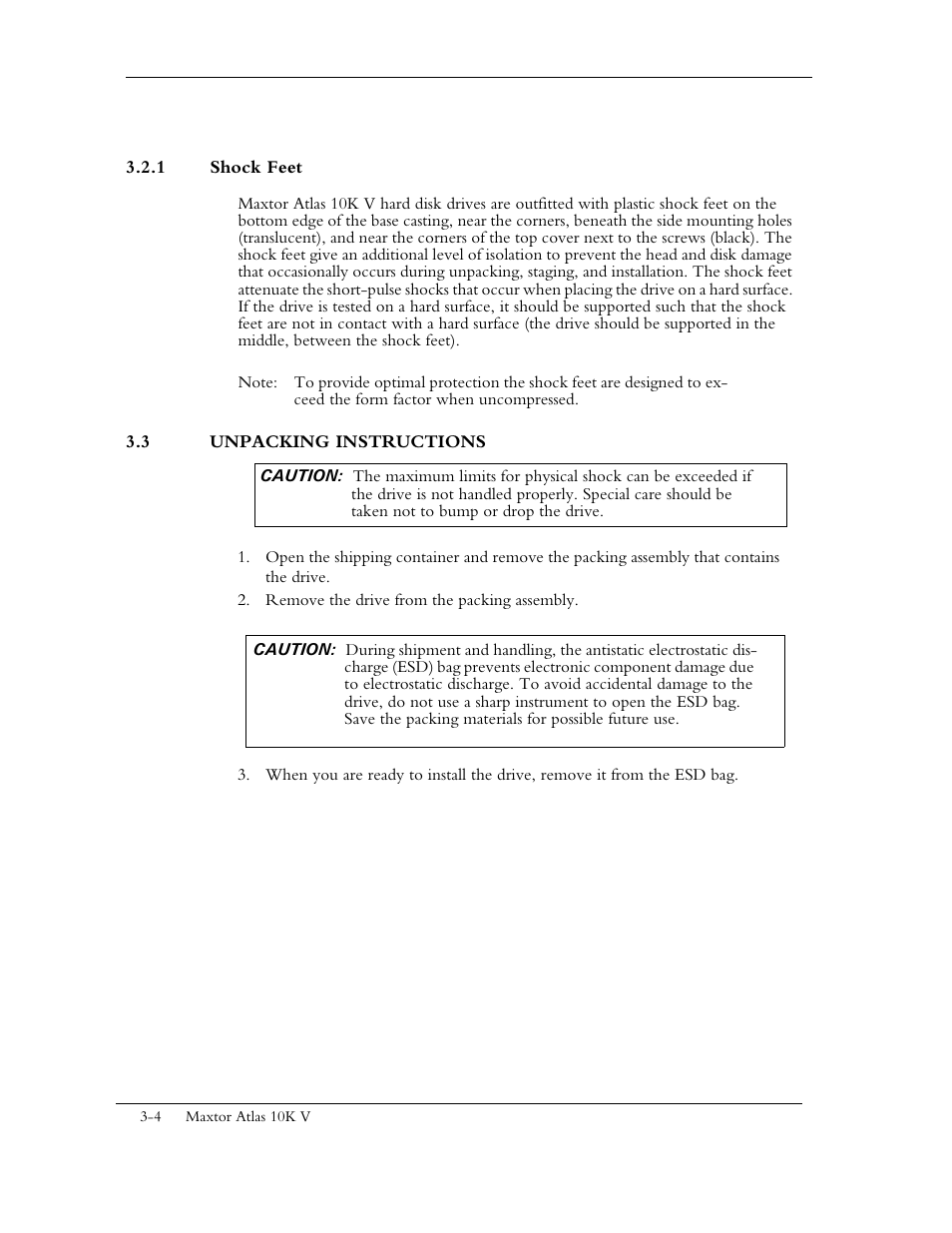 1 shock feet, 3 unpacking instructions | Maxtor 10K V User Manual | Page 28 / 253
