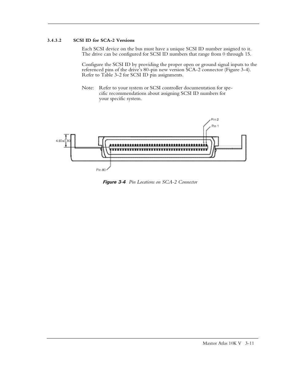 2 scsi id for sca-2 versions, Figure 3-4 pin locations on sca-2 connector | Maxtor 10K V User Manual | Page 35 / 253