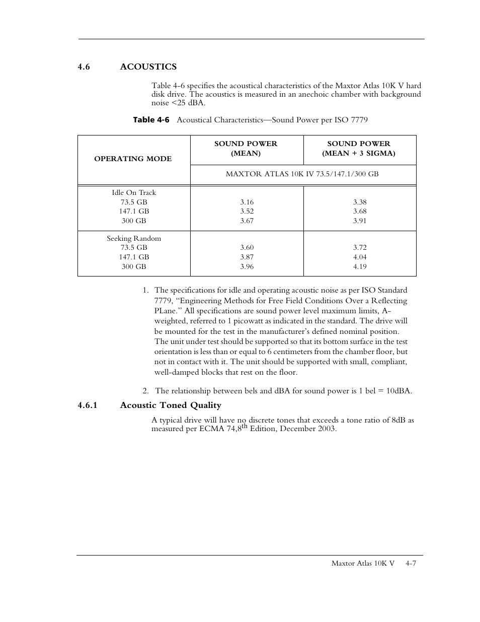 6 acoustics, 1 acoustic toned quality | Maxtor 10K V User Manual | Page 55 / 253