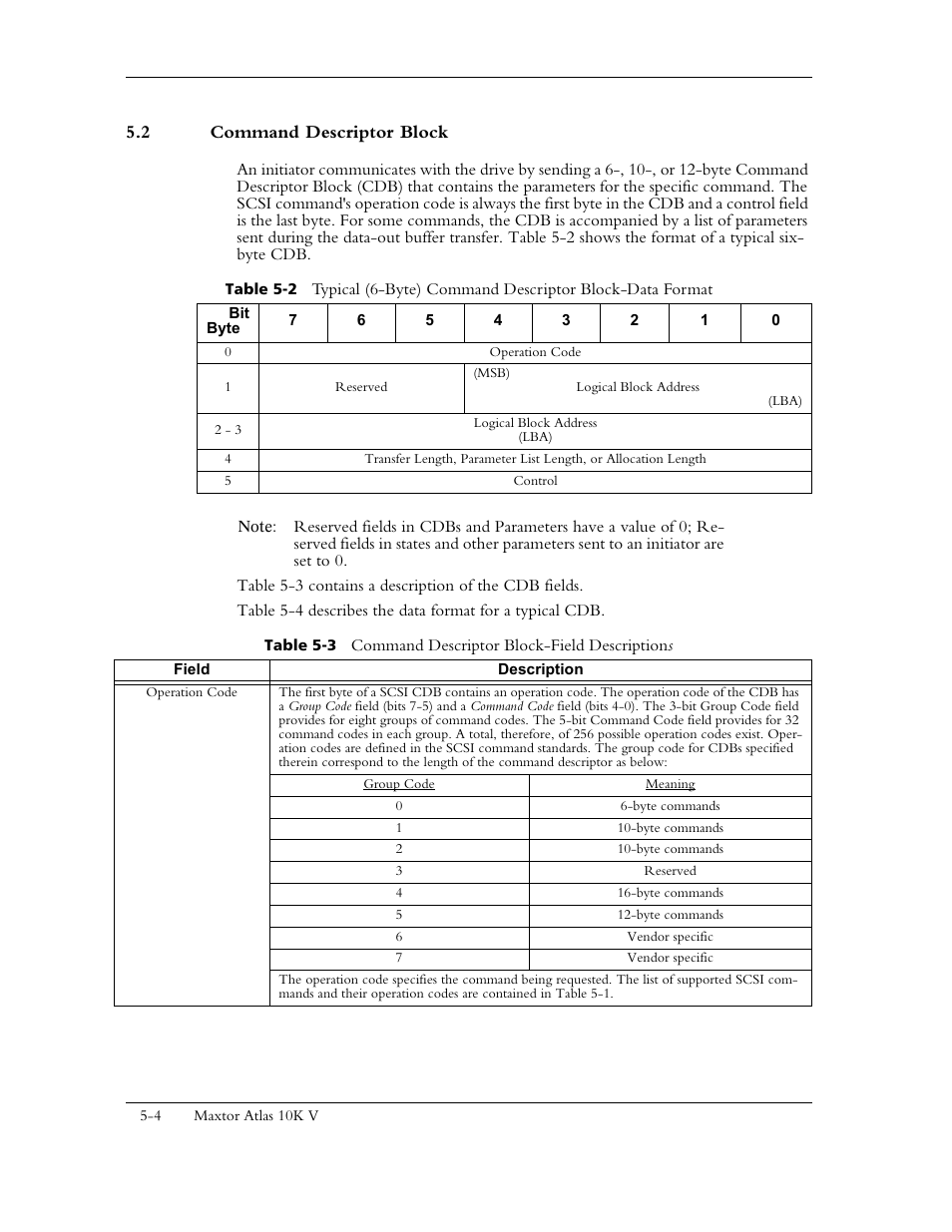 2 command descriptor block | Maxtor 10K V User Manual | Page 62 / 253