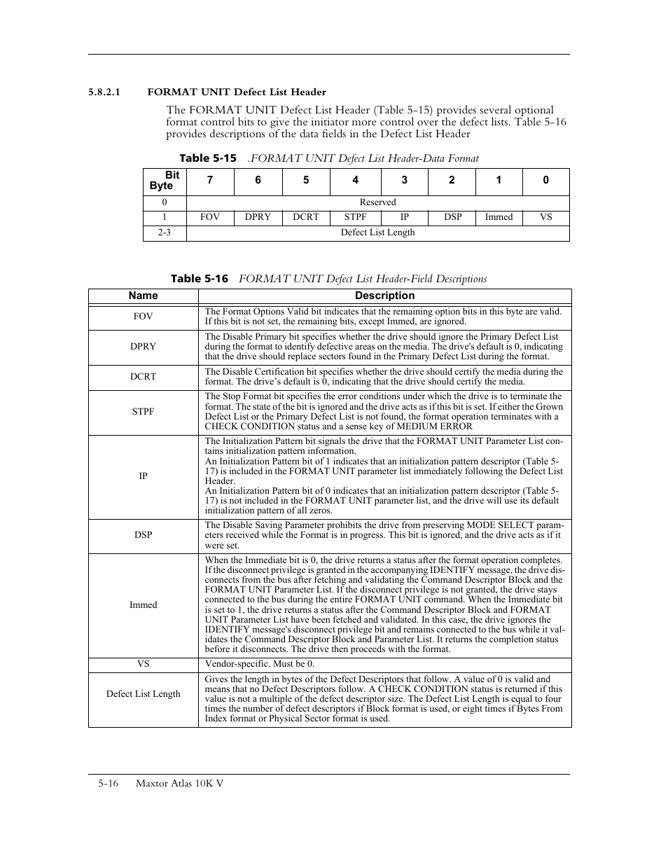 1 format unit defect list header | Maxtor 10K V User Manual | Page 74 / 253