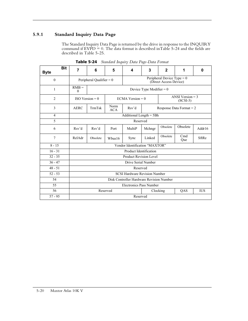 1 standard inquiry data page | Maxtor 10K V User Manual | Page 78 / 253