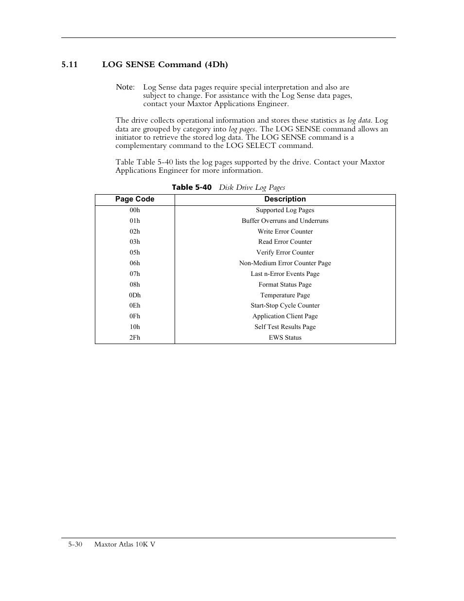 11 log sense command (4dh) | Maxtor 10K V User Manual | Page 88 / 253