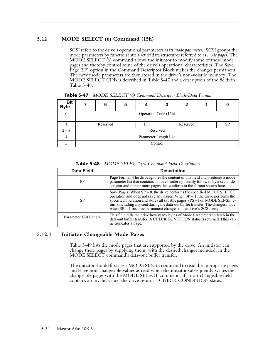 12 mode select (6) command (15h) | Maxtor 10K V User Manual | Page 92 / 253