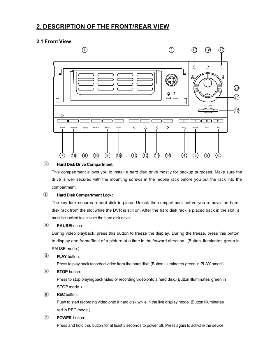 Description of the front/rear view, 1 front view | Maxtor SLD240 User Manual | Page 6 / 77