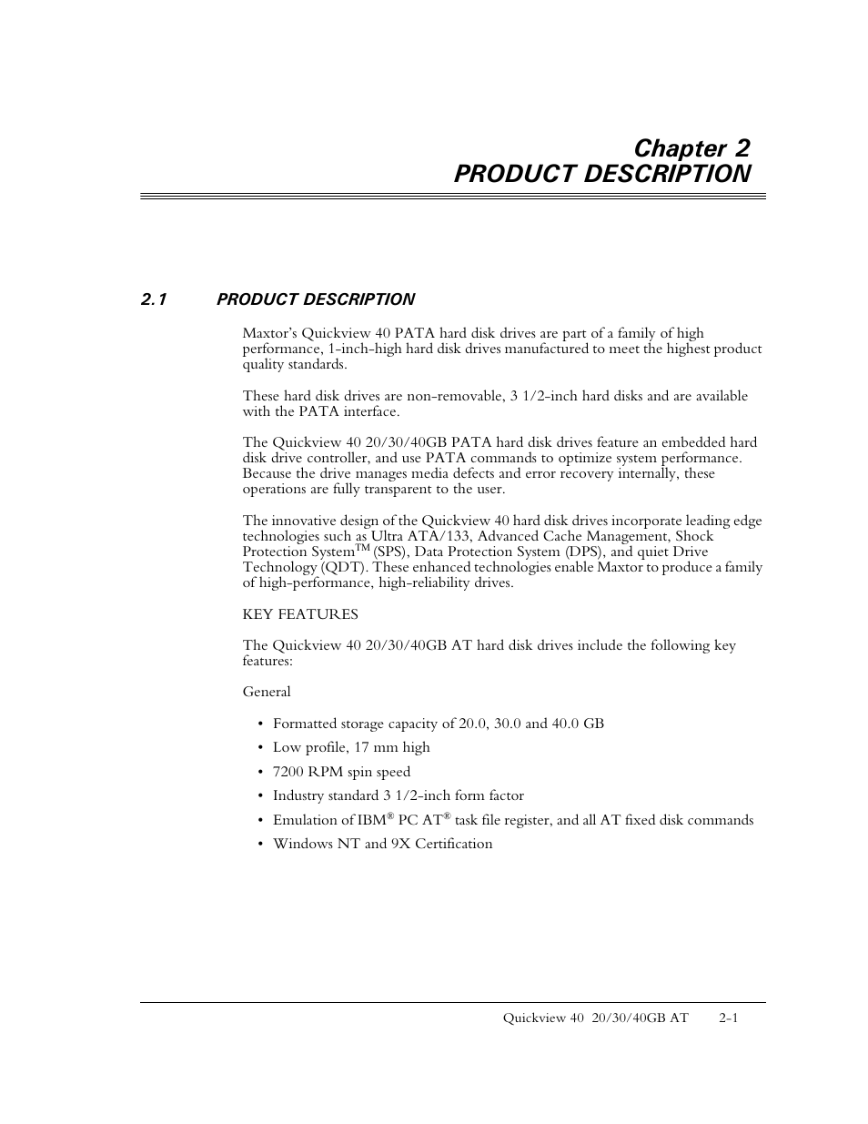 Chapter 2 product description | Maxtor 1925 User Manual | Page 14 / 69