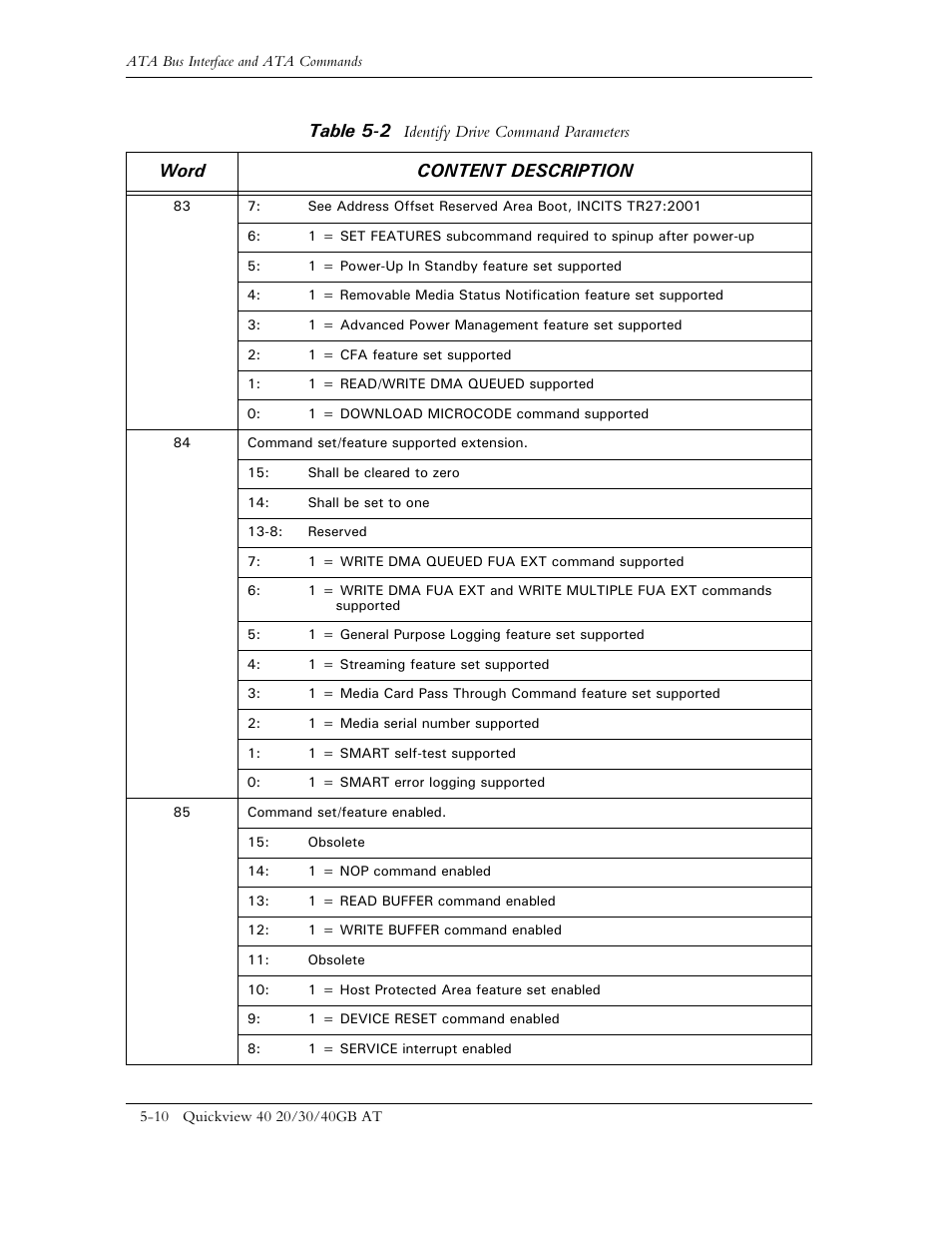 Table 5-2, Word content description | Maxtor 1925 User Manual | Page 53 / 69