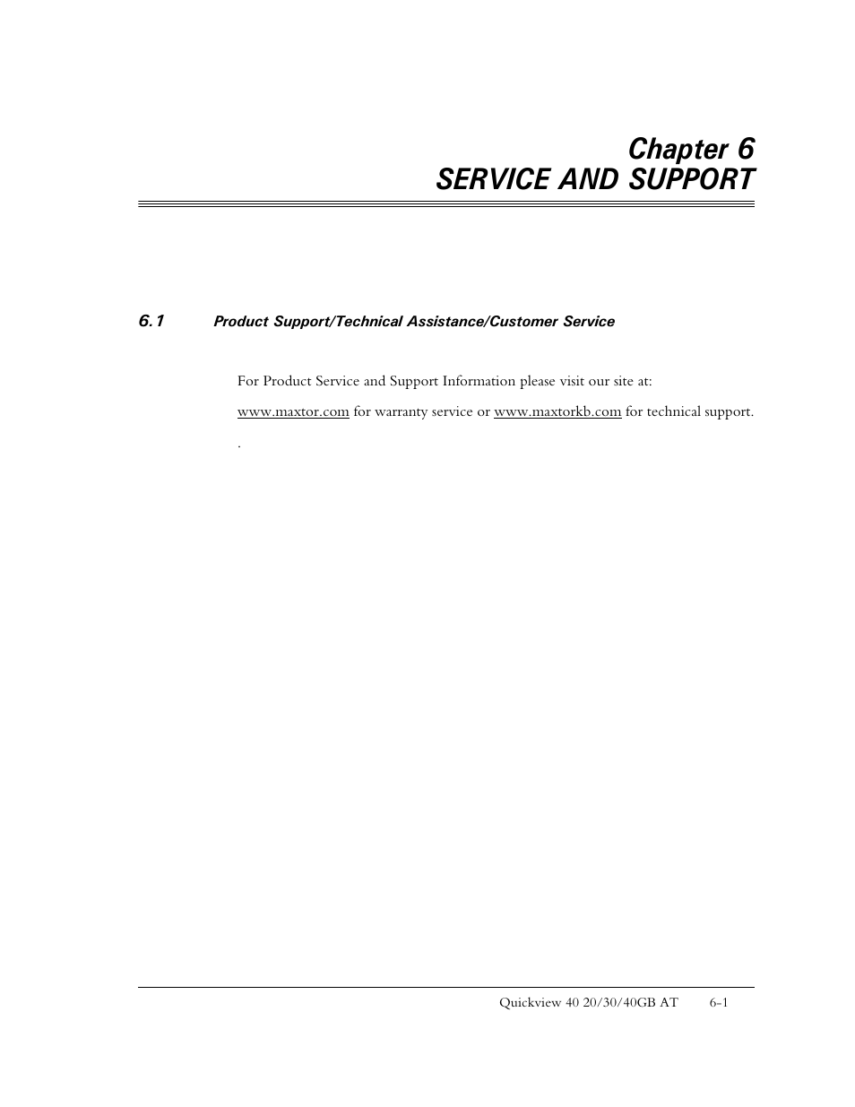 Chapter 6 service and support | Maxtor 1925 User Manual | Page 59 / 69