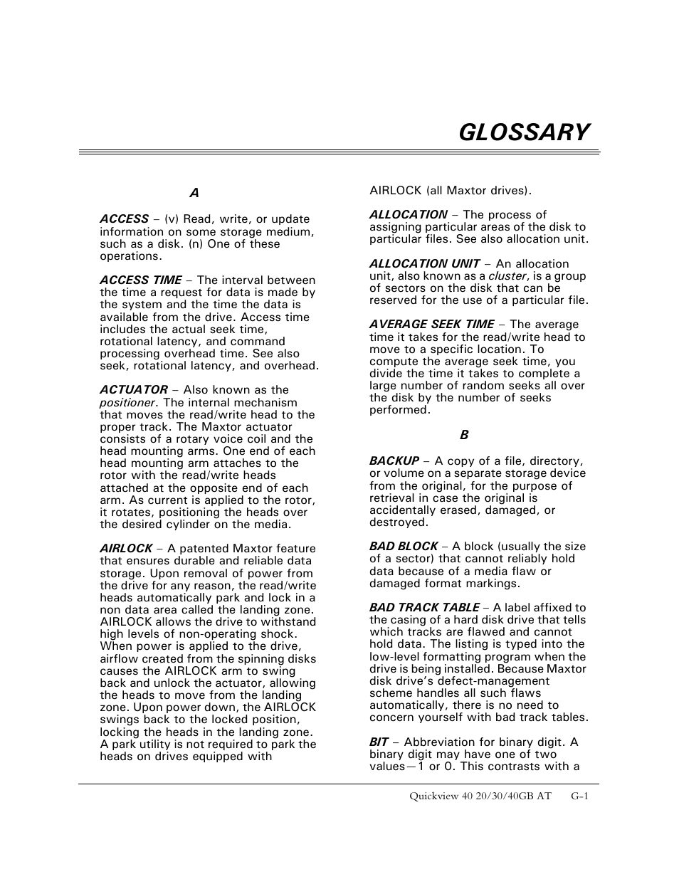 Glossary | Maxtor 1925 User Manual | Page 60 / 69