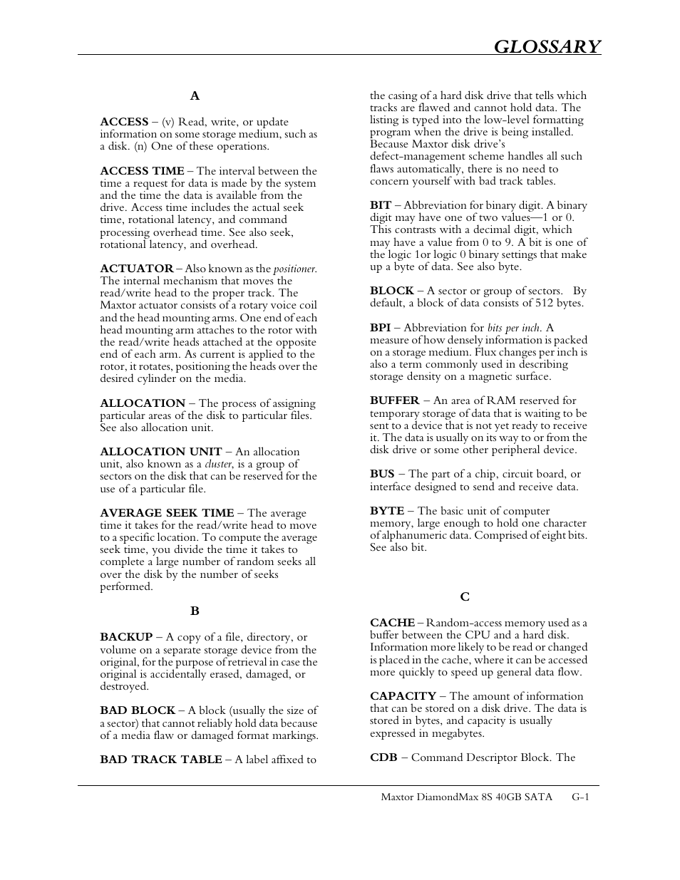 Glossary | Maxtor Computer Drive User Manual | Page 59 / 67
