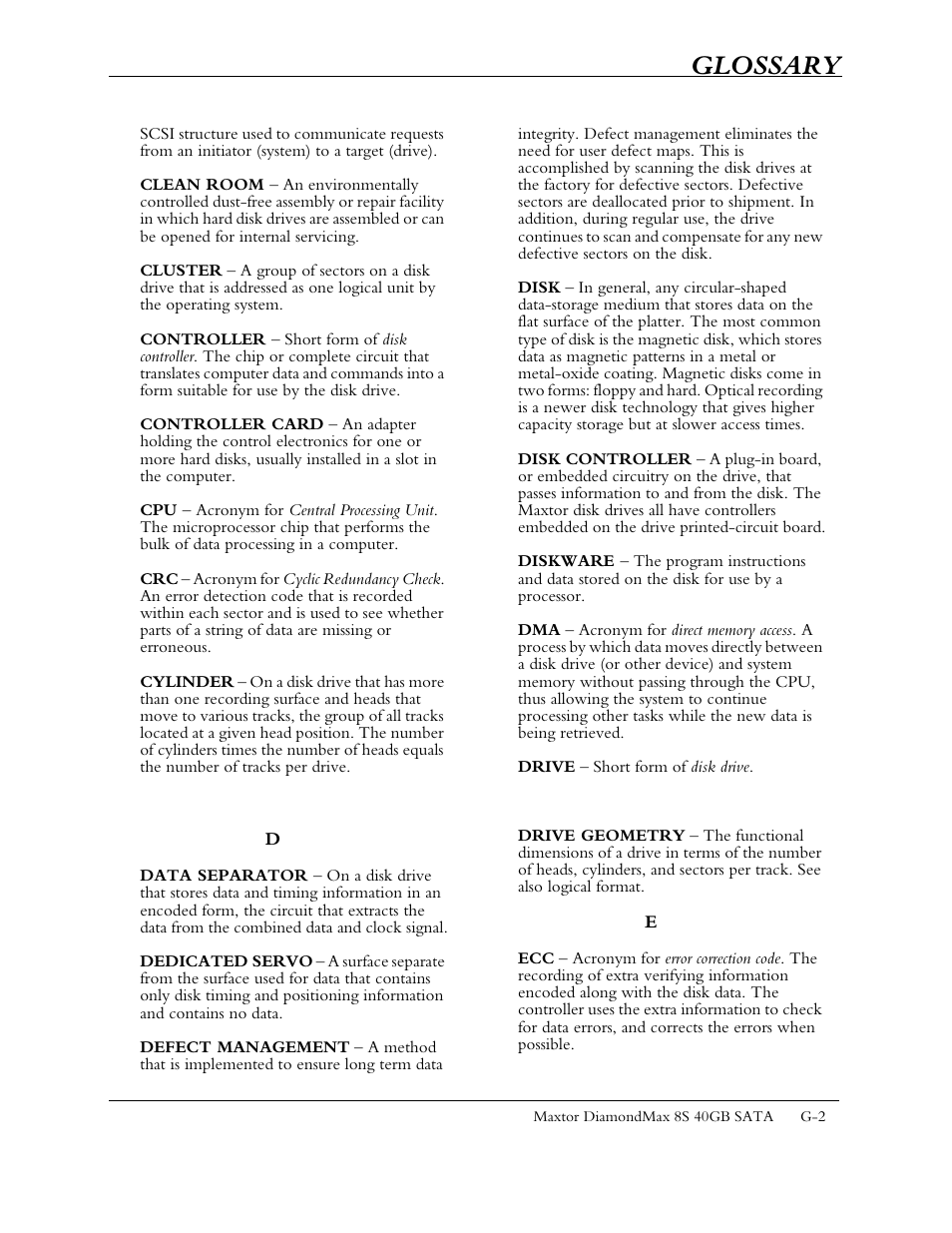 Glossary | Maxtor Computer Drive User Manual | Page 60 / 67