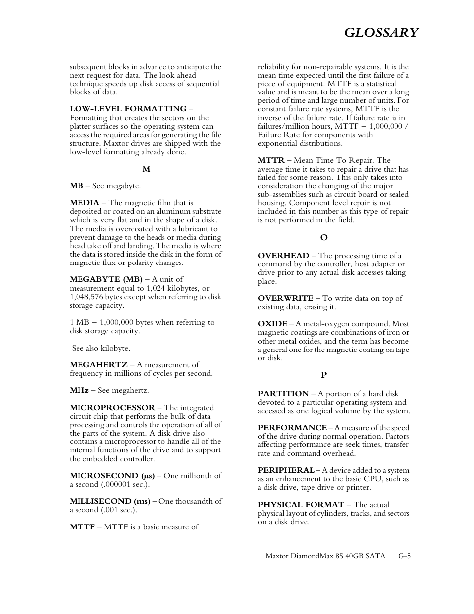 Glossary | Maxtor Computer Drive User Manual | Page 63 / 67