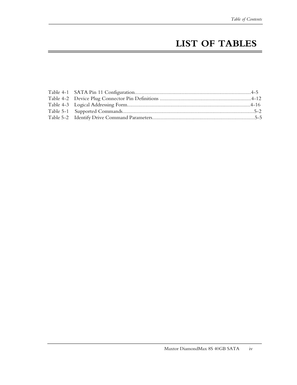 List of tables | Maxtor Computer Drive User Manual | Page 8 / 67