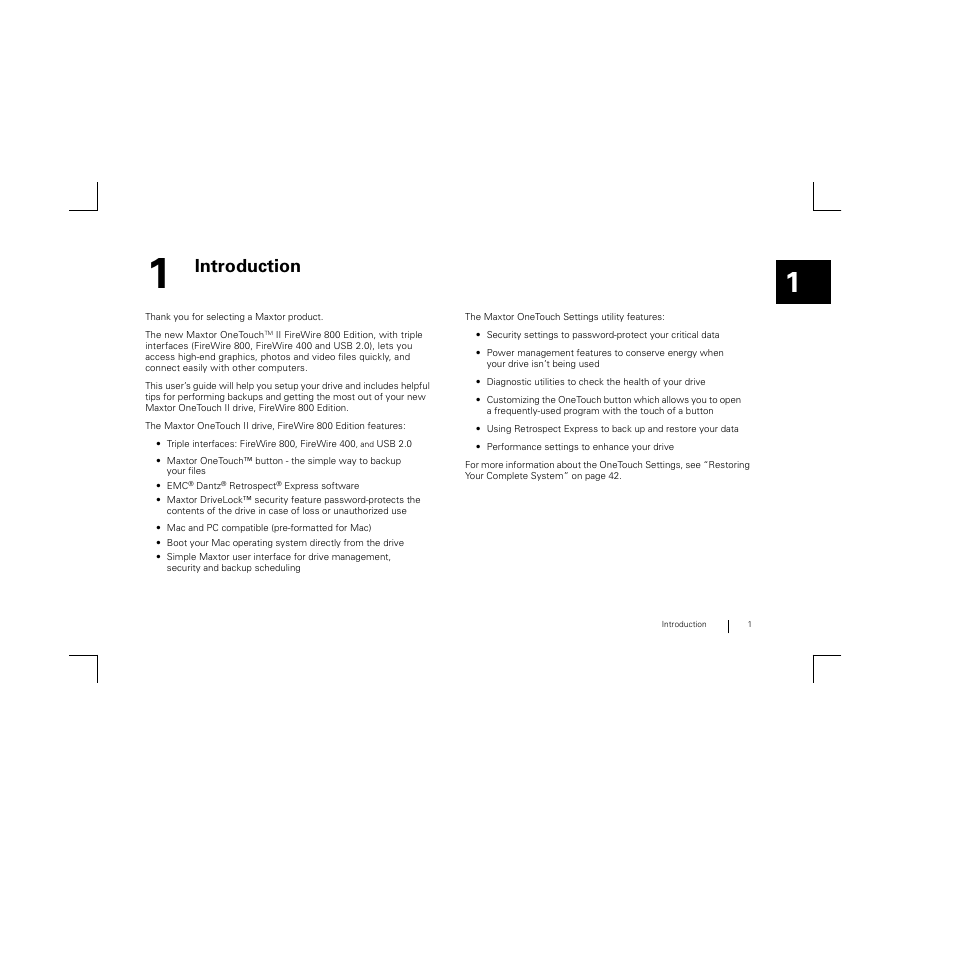 1 - introduction, Introduction | Maxtor FireWire 800 User Manual | Page 3 / 57