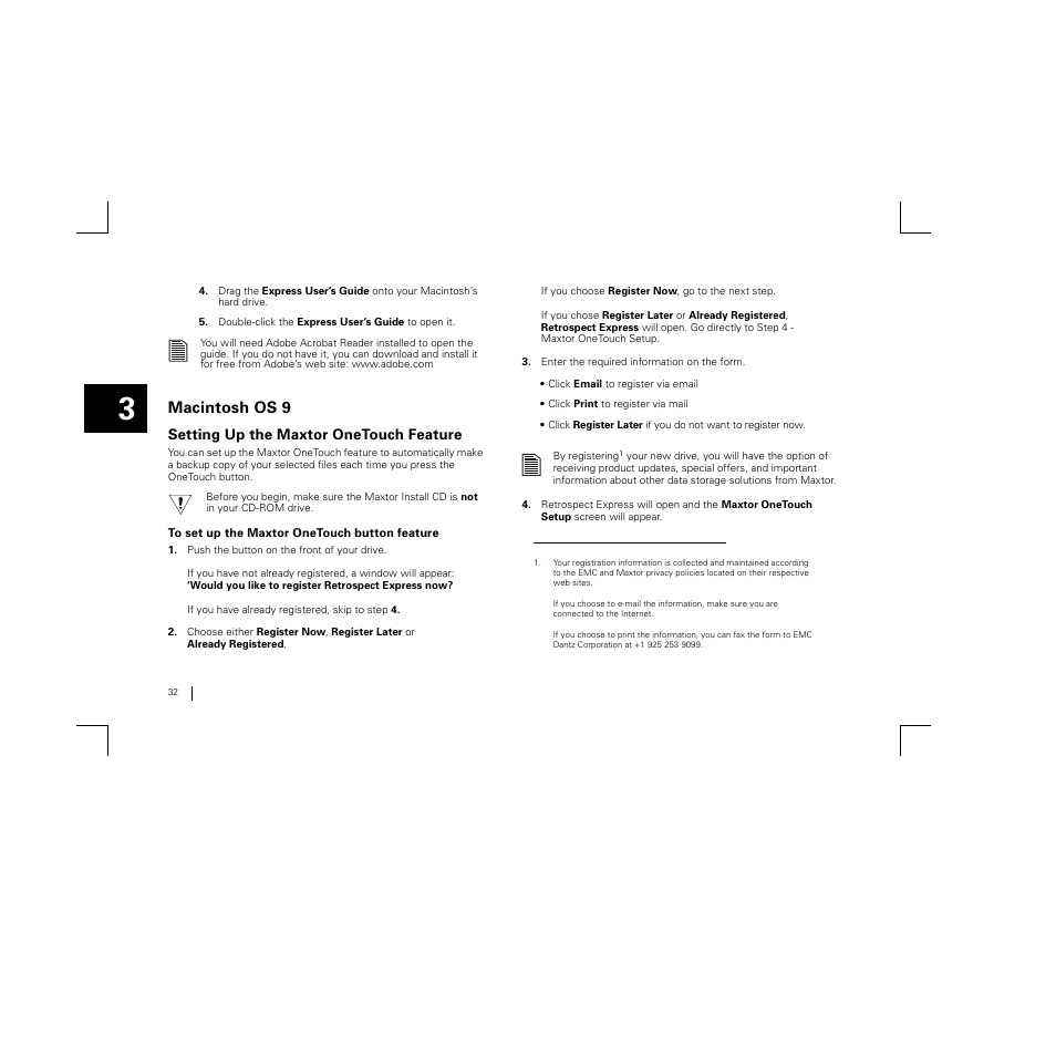 Macintosh os 9, Setting up the maxtor onetouch feature | Maxtor FireWire 800 User Manual | Page 34 / 57