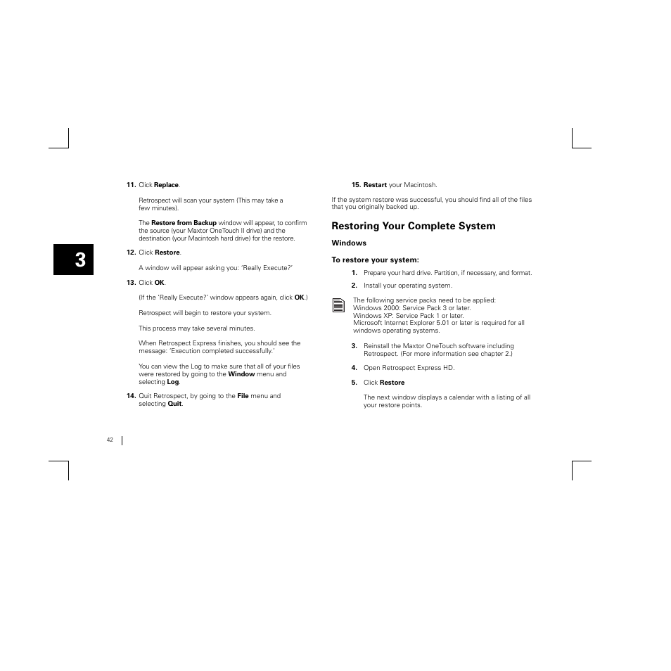 Restoring your complete system | Maxtor FireWire 800 User Manual | Page 44 / 57