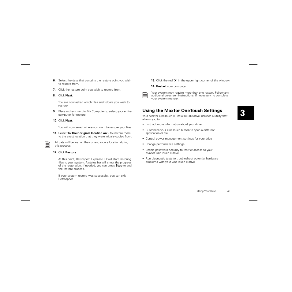 Using the maxtor onetouch settings | Maxtor FireWire 800 User Manual | Page 45 / 57
